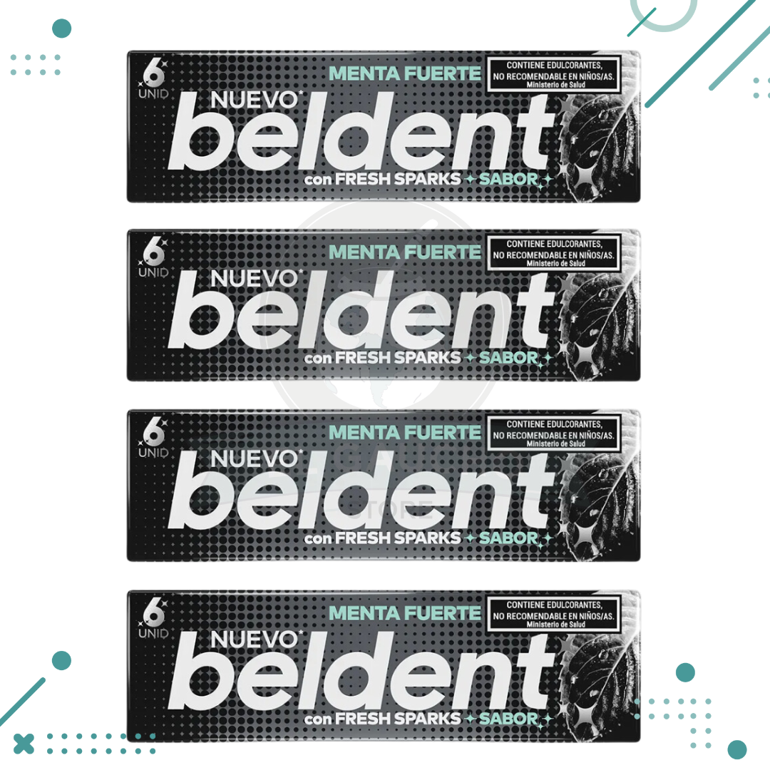 beldent-7.png Chicle Beldent, MENTA FUERTE Sin Azúcar (10gr.) (Pack x4 un) (40gr) - Imagen 1