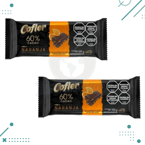 Chocolate 60% cacao Cofler con trocitos de naranja 100gr (pack x2 unidades) 200gr
