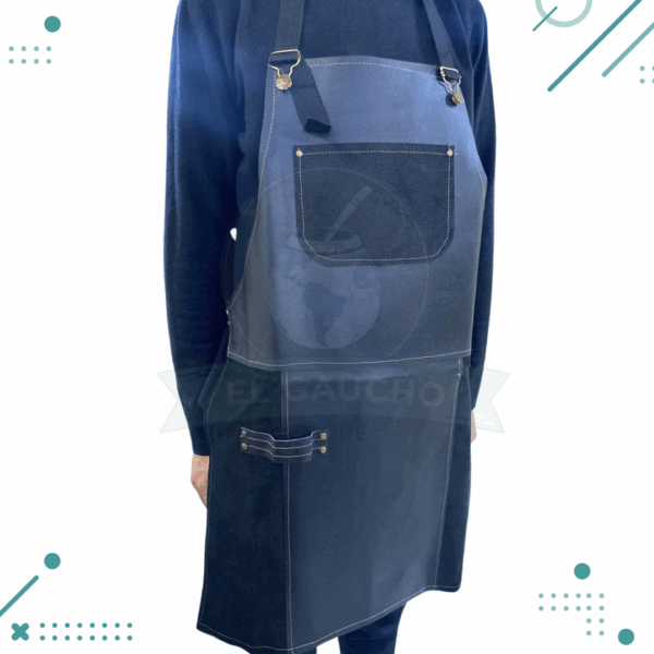 Delantal de Cuero Argentino 100% Color NEGRO CON BOLSILLO (78cmlargo x 55ancho)