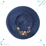 Boina de hilo vuelo 34cm bordada FLORES color azul