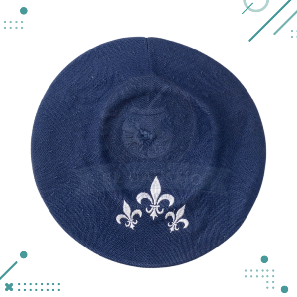 Boina de hilo vuelo 34cm bordada FLOR DE LIS color azul