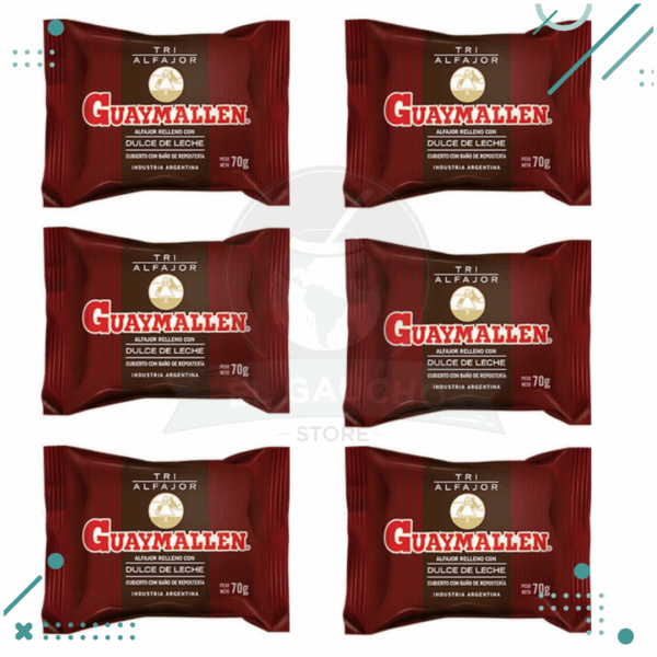 Alfajor Guaymallen Triple negro, relleno con Dulce de Leche, con baño de Repostería de Chocolate (70gr.) (Pack de 6u.) (420gr.)