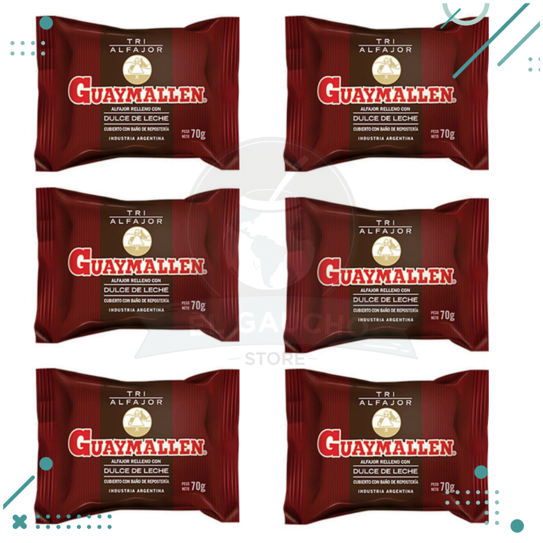 guaymallen-4.png Alfajor Guaymallen Triple negro, relleno con Dulce de Leche, con baño de Repostería de Chocolate (70gr.) (Pack de 6u.) (420gr.) - Imagen 1