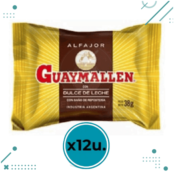 Alfajor Guaymallen Negro, Relleno con Dulce de Leche, Baño de Chocolate (38gr) (Pack de 12u) (456gr)