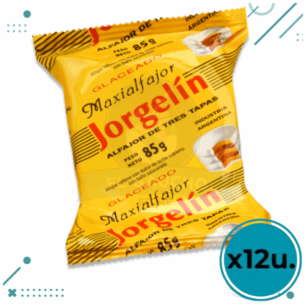 Alfajor Jorgelín Triple Glaseado, Relleno con Dulce de Leche, Baño Azucarado (85gr) (Pack de 12u) (1kg)