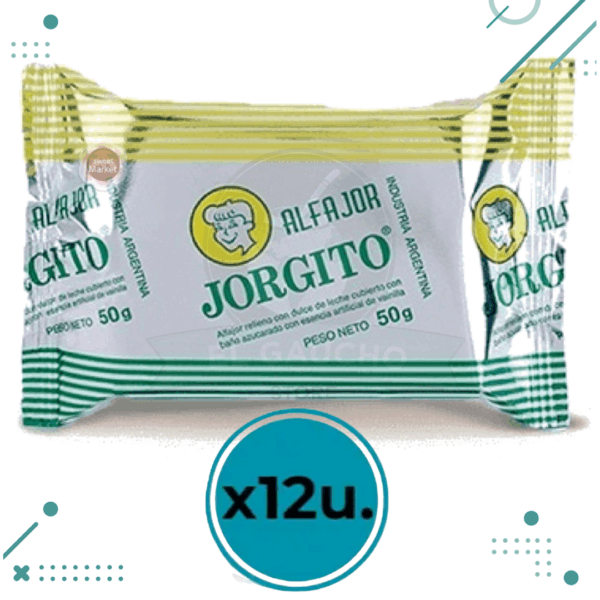 Alfajor Jorgito Azucarado, Dulce de Leche con Baño Azucarado (55gr) (Pack 12u) (660gr)