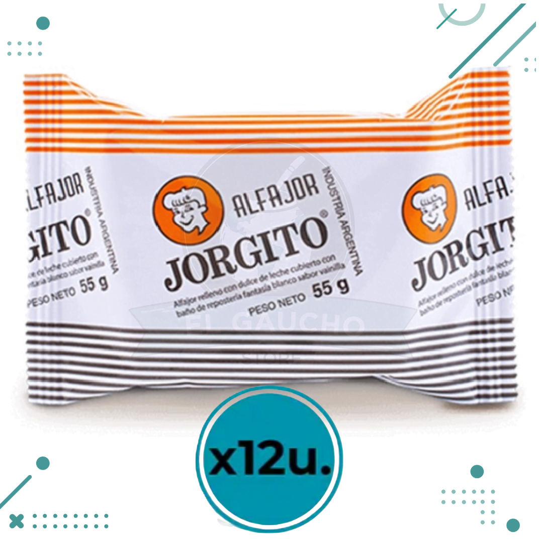 jorgito-9.png Alfajor Jorgito BLANCO, relleno de Dulce de Leche (55gr) (Pack 12u) (660gr) - Imagen 1