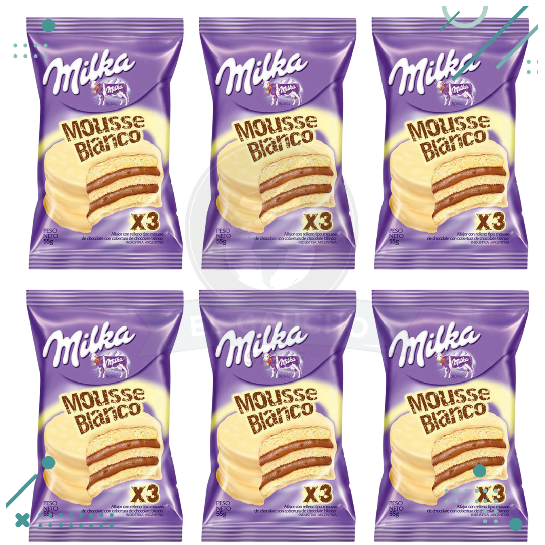 milka.png Alfajor Milka Mousse, con Baño de Chocolate Blanco (55gr) (Pack de 6u) (330gr) - Imagen 1