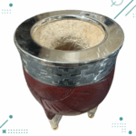 Mate Imperial Alpaca Cuero tallado Calabaza Base Bolitas (Color MARRON) - Imagen 5