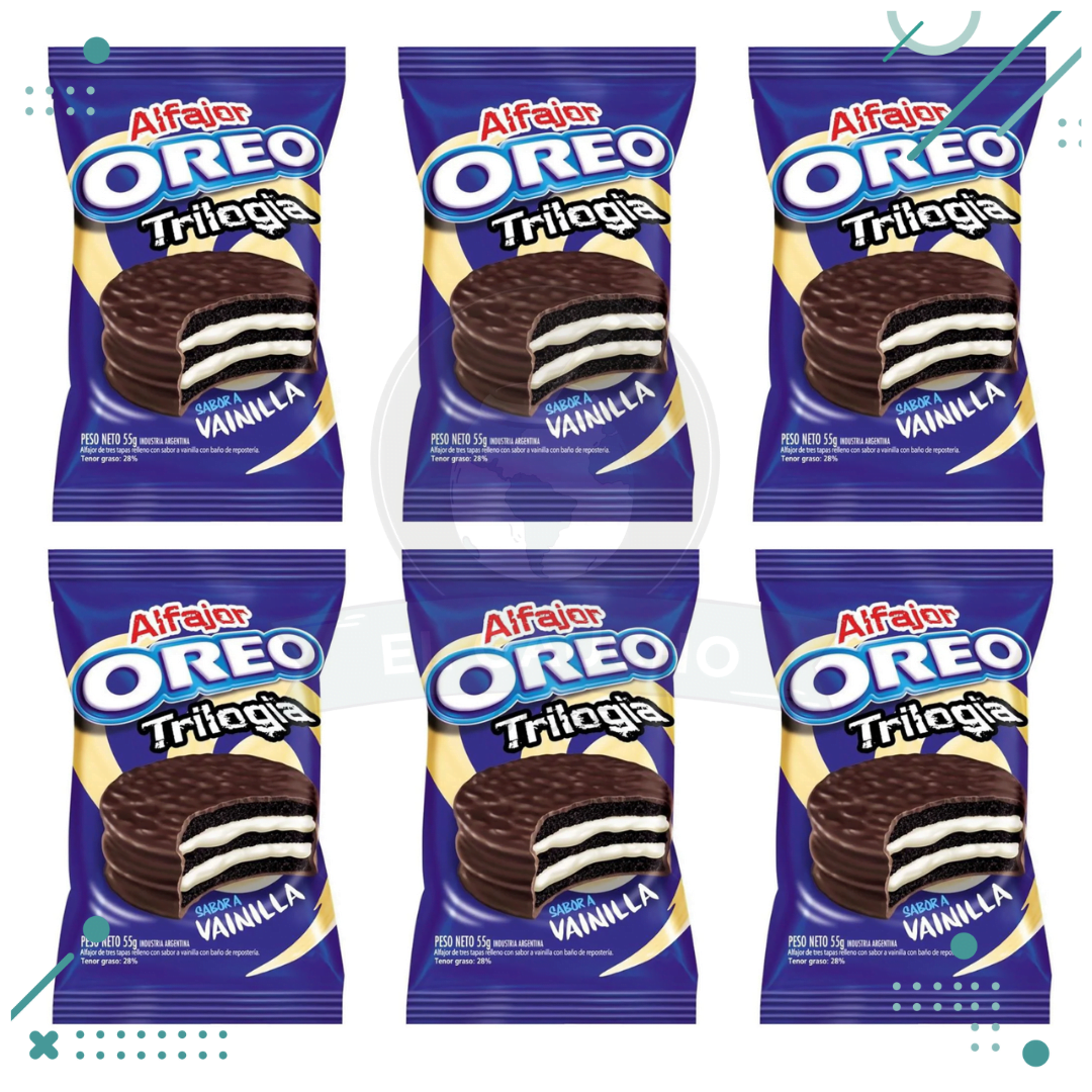 oreo.png Alfajor Triple Oreo con Dulce de Leche y Vainilla 55g (pack 6)(330gr) - Imagen 1