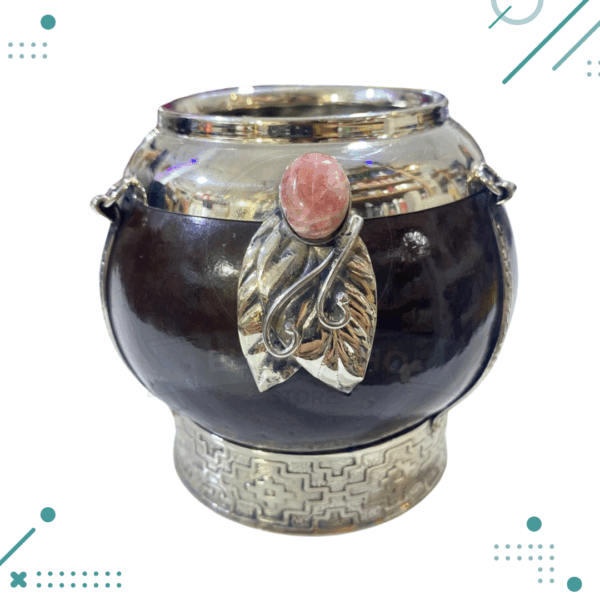 Mate Calabaza Doble Fleje con detalle piedra rosa Color MARRON