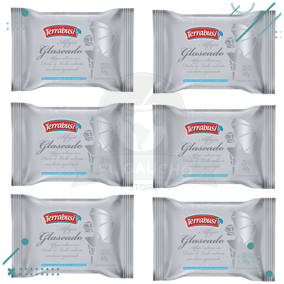 terrabusi.png Alfajor Terrabusi Clásico Glaseado, relleno de Dulce de Leche (38gr.) (Pack de 6u.) (230gr.) - Imagen 1
