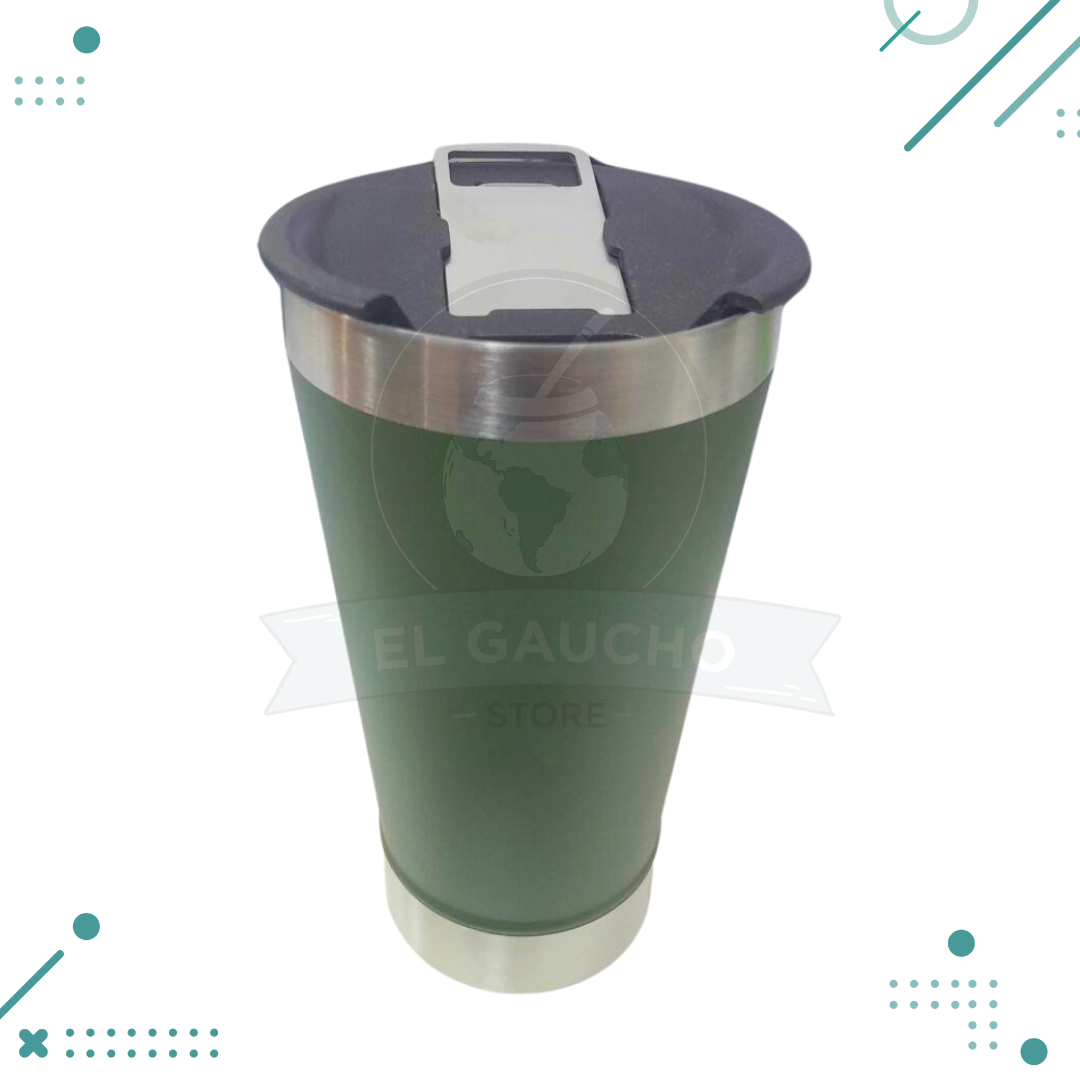 vaso-termico.png Vaso Térmico Cervecero 500ml Acero Inoxidable Con Tapa Y Destapador Color VERDE - Imagen 1