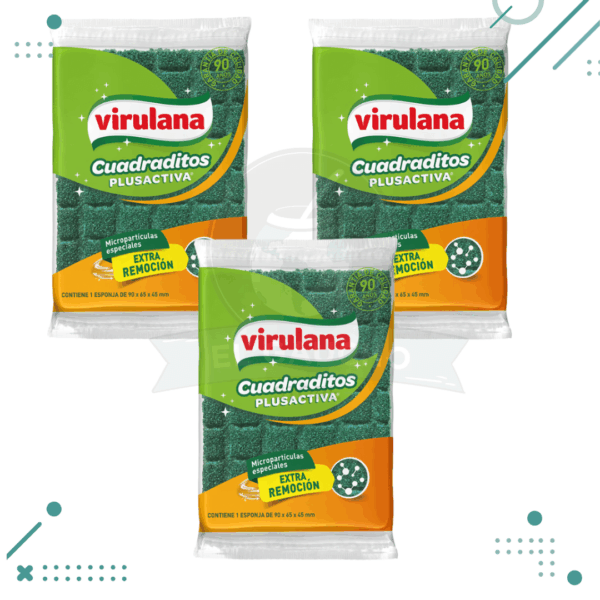 Esponja Multiuso Virulana Cuadraditos Plus Activa (pack x3un)