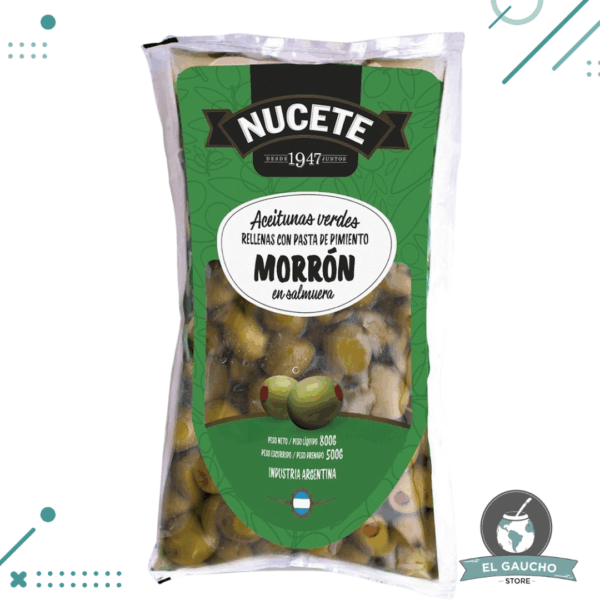 Aceitunas Verdes Descarozadas Rellenas con Morron Nucete 800Gr