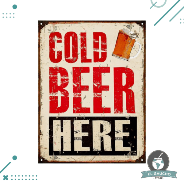 Cartel De Chapa, Cerveza Cold Beer Here 20X28CM