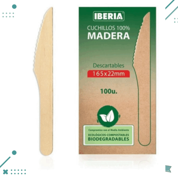 Cuchillo 165x22mm de Madera Biodegradable 100 Unidades