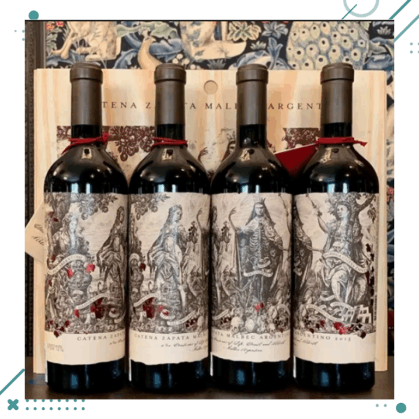 Vino Catena Zapata Malbec Argentino 750ml x 4 Unidades + CAJA MADERA Regalo