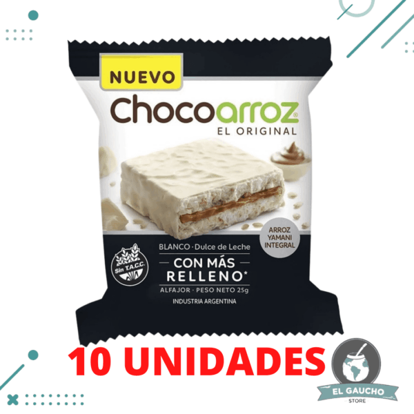 Alfajor Chocoarroz, bañado en chocolate blanco y relleno de dulce de leche (22gr) (Pack de 10u) (220gr)