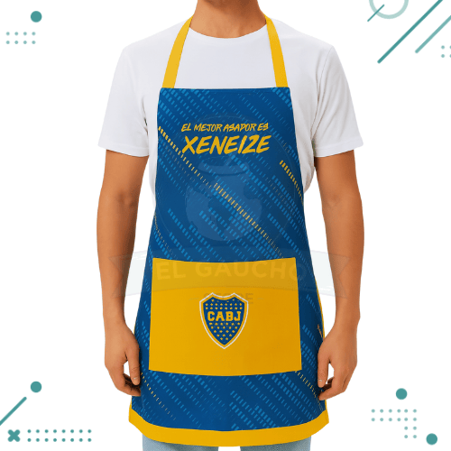 Delantal Boca Juniors (67X74cm) Color Azul con Bolsillo Amarillo