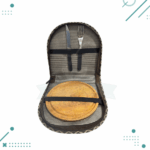 Porta Set Asado Cuero Carpincho Color Marron (Plato de Madera, Tenedor, Cuchillo) - Imagen 2