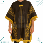 Poncho Argentino Con Hilo, Color Marron diseño Guarda Pampa Color Amarillo140x180