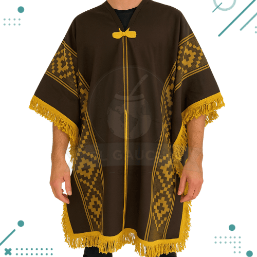 Poncho Argentino Con Hilo, Color Marron diseño Guarda Pampa Color Amarillo140x180